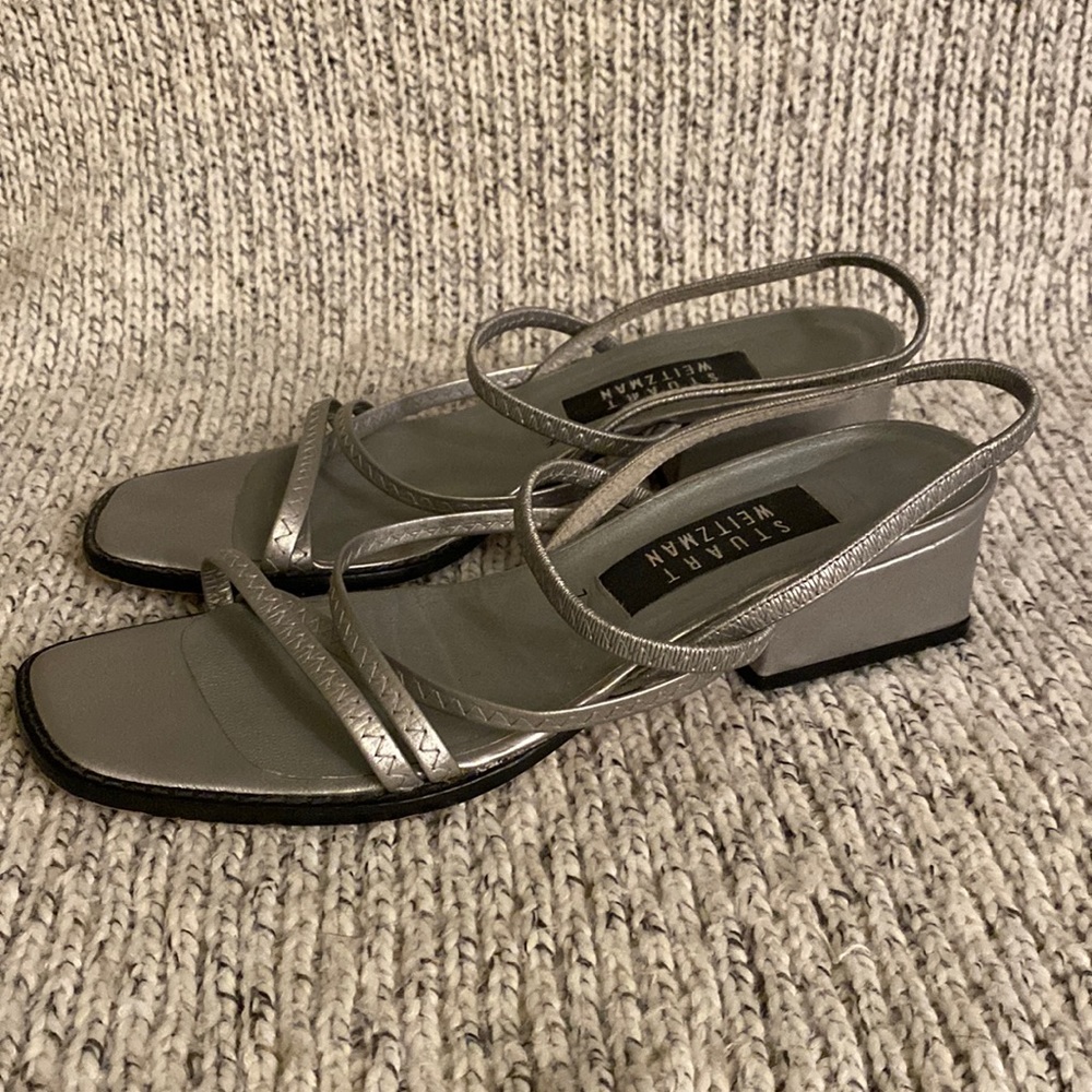 Stuart Weitzman Silver kitten heels size 7